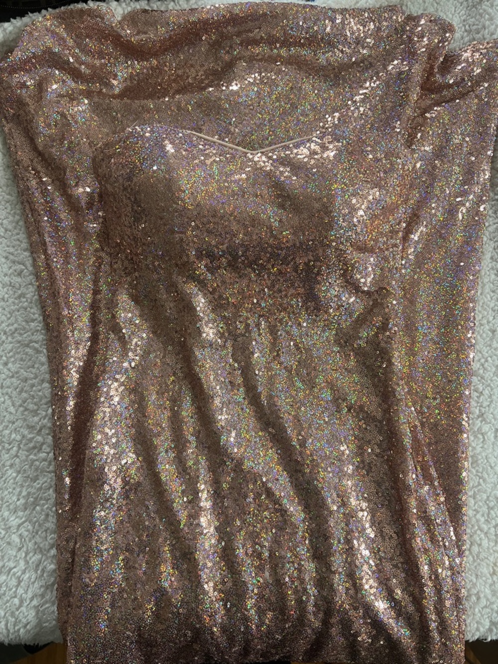 Strapless Rose Gold Sequin Dress built in bra